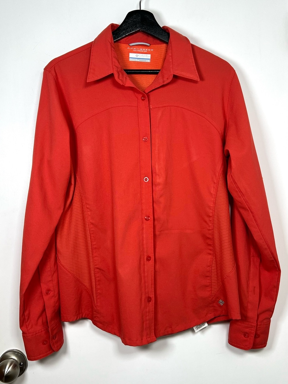 Columbia Omni-Shade SPF 50+ Hiking Active Women’s Shirt L Coral Outdoor Camping